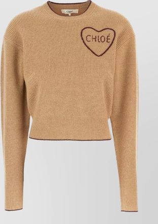 Chlo&eacute; cashmere wool ribbed cropped crew neck sweater