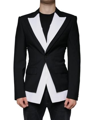 Dolce & Gabbana Mens Contrast Trim Blazer Black And White Jkt4073