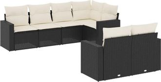 vidaXL Set De Comedor De Jard&iacute;n 7 Pzas Y Cojines Rat&aacute;n Sint&eacute;tico Negro Vidaxl