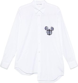 Comme Des Garçons Classic White Shirt With Plaid Mickey Mouse Patch