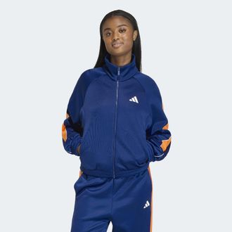 adidas Trainingsjacke ADIDAS SPORTSWEAR W STADIUM TT, Damen, Gr. XXL, dunkelblau, pure orange, sanftes wei&szlig;, Obermaterial: 67% Polyester, 33% Baumwolle, Jack