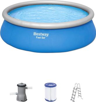Bestway Piscina Gonfiabile Fast Set 457x122 Cm Con Pompa A Cartuccia 3.028 L/h E Scaletta