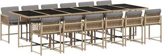 vidaXL Set comedor de jardín con cojines 13 pzas ratán sintético beige vidaXL