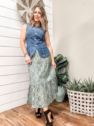Tribal Pull On Skirt With Lining In Moss