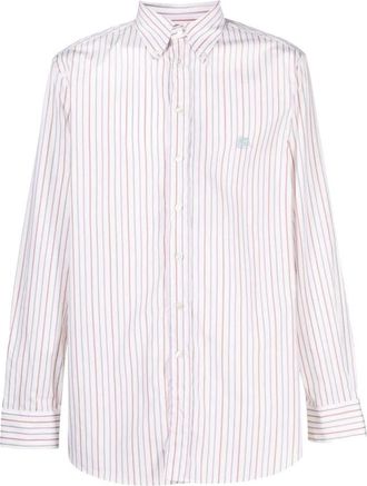 Etro Embroidered Logo Striped Shirt - Heren - Casual Overhemden - Wit - L - Katoen - Overhemden