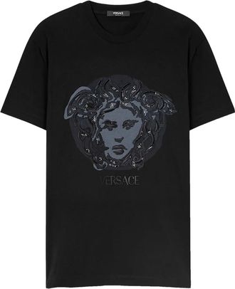 Versace T-shirt con ricamo Medusa - Nero