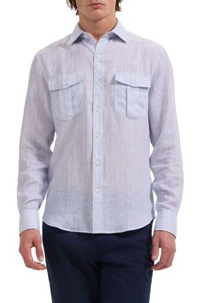 Bugatchi Jasper Linen Blend Button-Up Shirt in Air Blue at Nordstrom, Size Xxx-Large