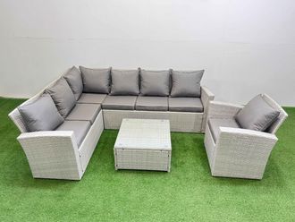 Fimous 7 Seater Corner Sofa Sets with Coffee Table Chair Light Grey Mixed