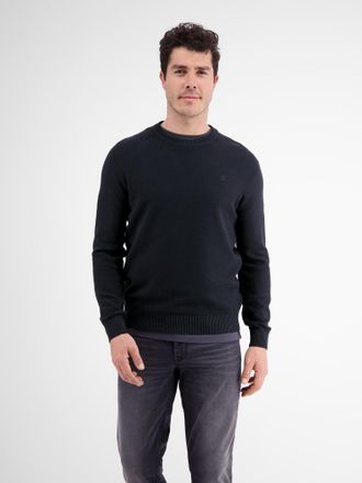 Lerros Strickpullover LERROS LERROS Crewneck Strickpullover, Herren, Gr. S, blau (tiefblau), 100% Baumwolle, Pullover Strickpullover