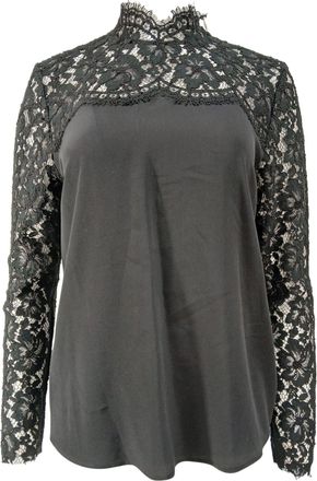 Sandro Sandro Lace Mock Neck Top in Black Silk
