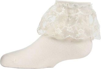 MeMoi Petite Floral Lace Anklet Socks in Winter White at Nordstrom, Size 6-12M