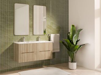 Vente-Unique Mobile bagno sospeso scanalato con lavabo da incasso Naturale chiaro 120 cm - ORISO