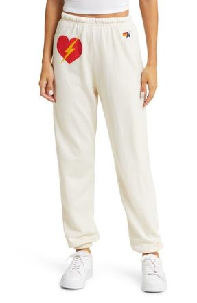 Aviator Nation Bolt Heart Cotton Blend Joggers in Vintage White at Nordstrom, Size X-Small