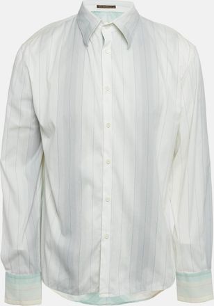 Roberto Cavalli White Stripe Cotton Embroidery Detail Button Front Shirt