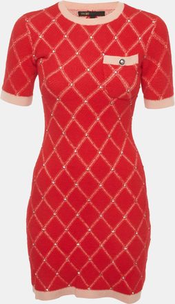 Maje Red Knit Diamante Mini Dress