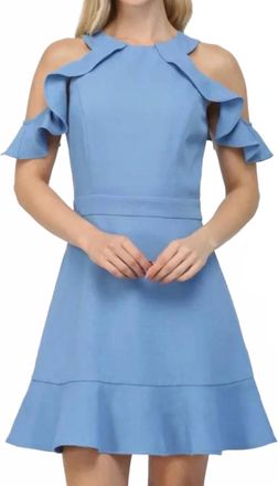 Fate Cold Shoulder Mini Dress With Ruffle Sleeves In Blue