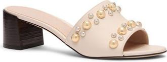 Stuart Weitzman Perry Leather Slide Sandal in Linen at Nordstrom, Size 8.5