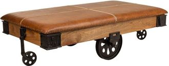 Wanderlust Deco Wanderlust Deco - Mesa De Centro De Madera, Metal Y Piel Marr&oacute;n 165x90x52