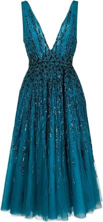 Saiid Kobeisy sequin-embellished tulle-overlay flared dress - women - Polyester - 34 - Blue
