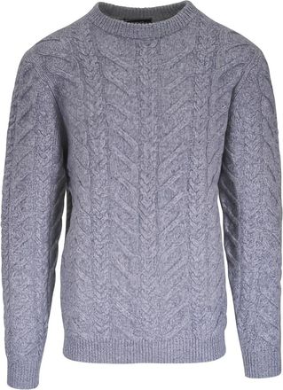 Kinross Cashmere Maglione girocollo in maglia a trecce - Grigio