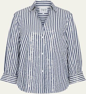 TWP Next Morning Sequined Stripe Button-Front Shirt