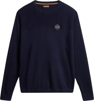 Napapijri Blauwe Katoenen Ronde Hals Trui - Heren - Ronde hals truien - Blauw - XL - Katoen - Truien & Vesten