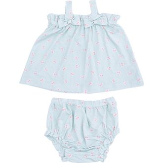 Angel Dear Tiny Cherry Stripe Dress & Bloomers Set in Blue at Nordstrom, Size 12-18M