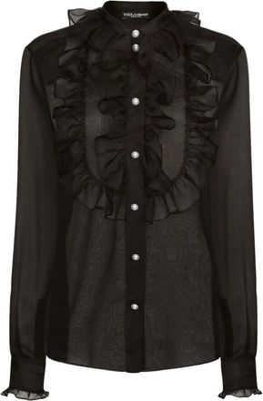 Dolce & Gabbana Zwart Parelmoer Knopen Blouse met Ruches - Dames - Overhemden - Zwart - M - Overhemden