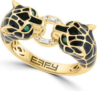 Effy 14K Yellow Gold Black Enamel Panther Ring in 14K Gold at Nordstrom, Size 7