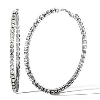 Jessica Simpson Crystal Lined Hoop Earrings in Silver at Nordstrom