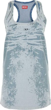 Diesel Womens Printed Denim Mini Dress - Light Grey Cotton - Size X-Small