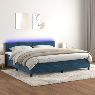 vidaXL Cama Box Spring Colch&oacute;n Y Led Terciopelo Azul Oscuro 200x200 Cm Vidaxl