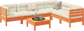 vidaXL Set De Sof&aacute;s Jard&iacute;n 7 Pzas Con Cojines Madera Pino Marr&oacute;n Cera Vidaxl
