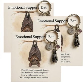 Generic Emotional Support Bat Inspirational Keychain, Metal Bat Pendant with Encouragement Verse Card Gift for Friends (3)