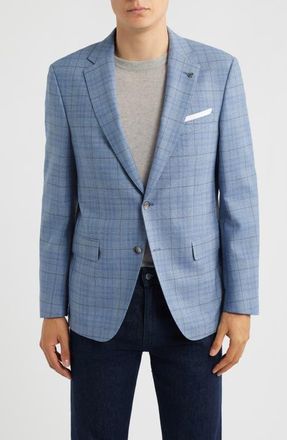 BOSS Hutson Slim Fit Plaid Wool Blend Sport Coat in Blue at Nordstrom, Size 40