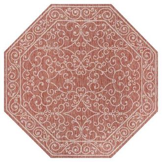 Jonathan Y Designs Charleston Vintage Filigree Textured Weave Octagon Indoor/Outdoor Area Rug in Red/beige at Nordstrom, Size 8Ft 0In X 8Ft 0In