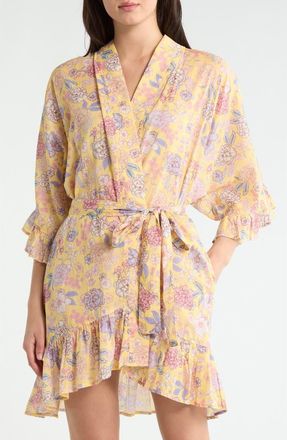 Papinelle Sleepwear Karolina Frill Cotton Robe in Golden Haze at Nordstrom, Size Large