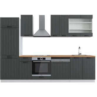 Vicco Mueble De Cocina Fame-line, Antracita Casa De Campo/blanco, 300 Cm, Et Roble