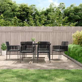 vidaXL Set Comedor Jard&iacute;n 7 Pzas Y Cojines Acero Rat&aacute;n Sint&eacute;tico Negro Vidaxl