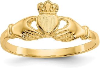 Diamond2Deal 14k Yellow Gold Polished and Satin Claddagh Ring