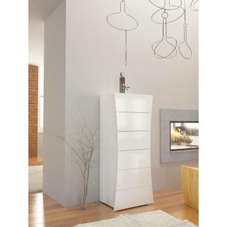 Dmora Cajonera con 6 cajones, Made in Italy, Diseño ondulado moderno, Semanal para dormitorio, 50x40h122 cm, color blanco brillante, con embalaje reforzado