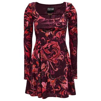 Versace Baroque-Print Long-Sleeve Mini Dress - Dames - Korte kleedjes - Paars - L - Polyester - Kleedjes