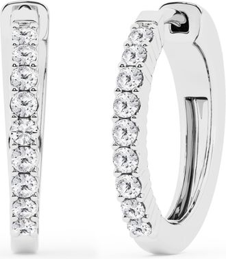 Grown Brilliance 0.50 Carat Round Lab Grown Diamond Single Row Hoop Earrings in Sterling Silver, Color G+, Clarity SI