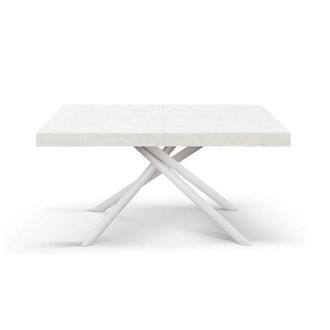 Konte Design Mesa de madera, acabado fresno blanco, base blanca, ext.160x90-240x90