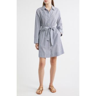 Alex Mill Naomi Stripe Long Sleeve Cotton Shirtdress in Navy/white at Nordstrom Rack, Size Large