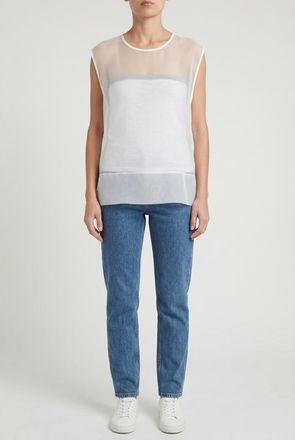 Brunello Cucinelli Sheer Overlay Sleeveless Top, Size X-Large