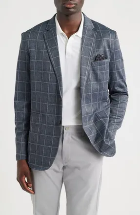 Johnston & Murphy Game Day XC Flex Pinnacle Black Windowpane Check Knit Sport Coat in Black Plaid at Nordstrom, Size Xx-Large