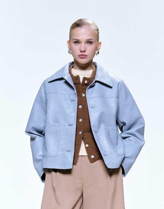 Asos Giacca harrington in pelle sintetica blu