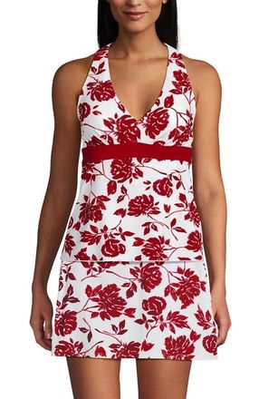 Lands End V-Neck Racerback Flutter Tankini in Red Graphic Floral/red at Nordstrom, Size 18