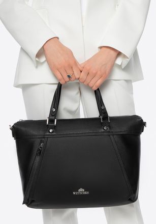 Wittchen Dames echt leren shopper met kwastje, zwart